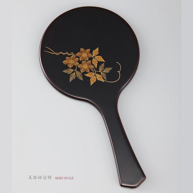 輪島塗 手鏡 鉄線蒔絵 丸形 溜塗り 輪島塗 手鏡 鉄線蒔絵 丸形 溜塗り